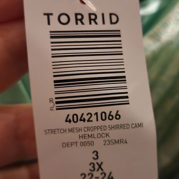 3X 22W 24W Torrid Green Floral Stretch Mesh Cropped Shirred Cami Square Neck Tan - Picture 6 of 6